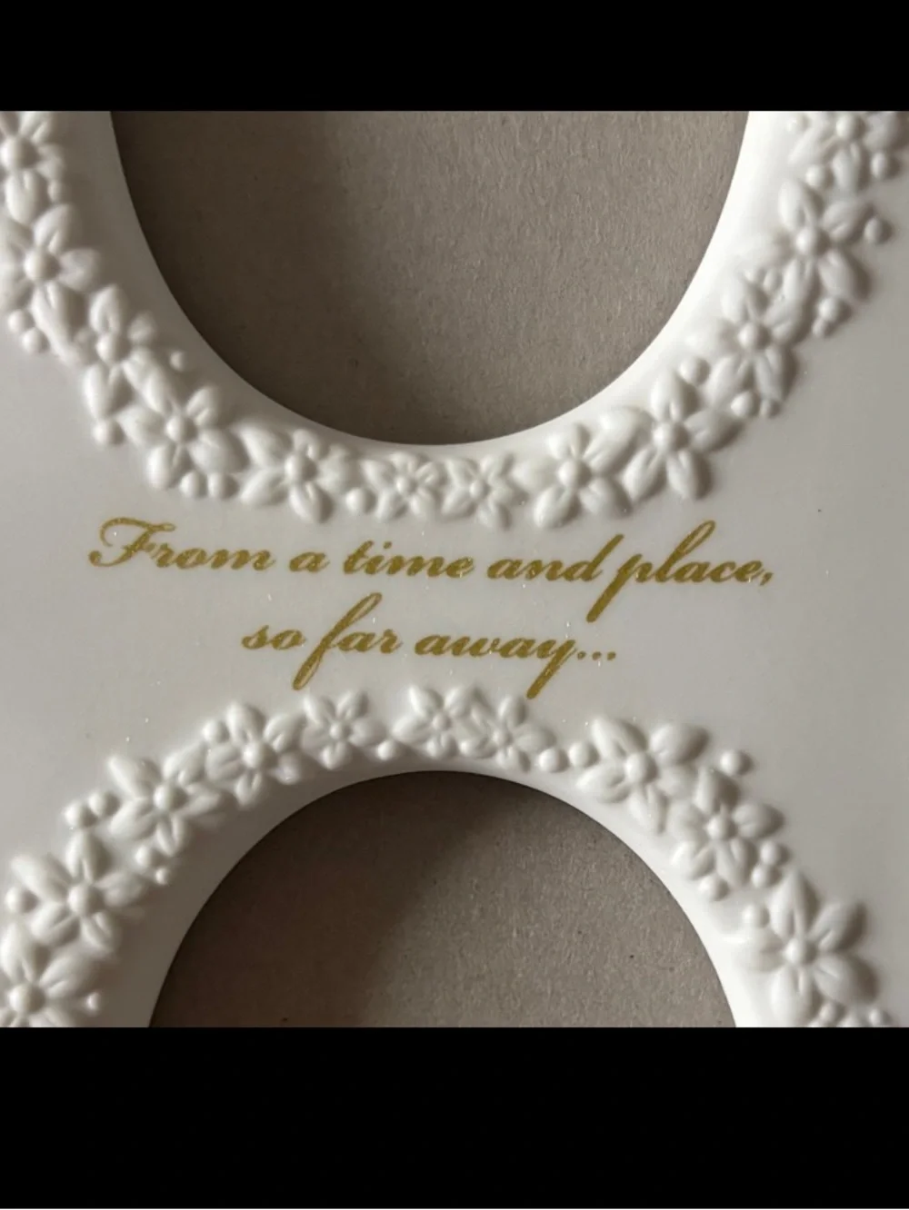 White Ceramic Ornate Floral Wedding Photo Frame, 3 Oval Openings, 10 x 10 inches
